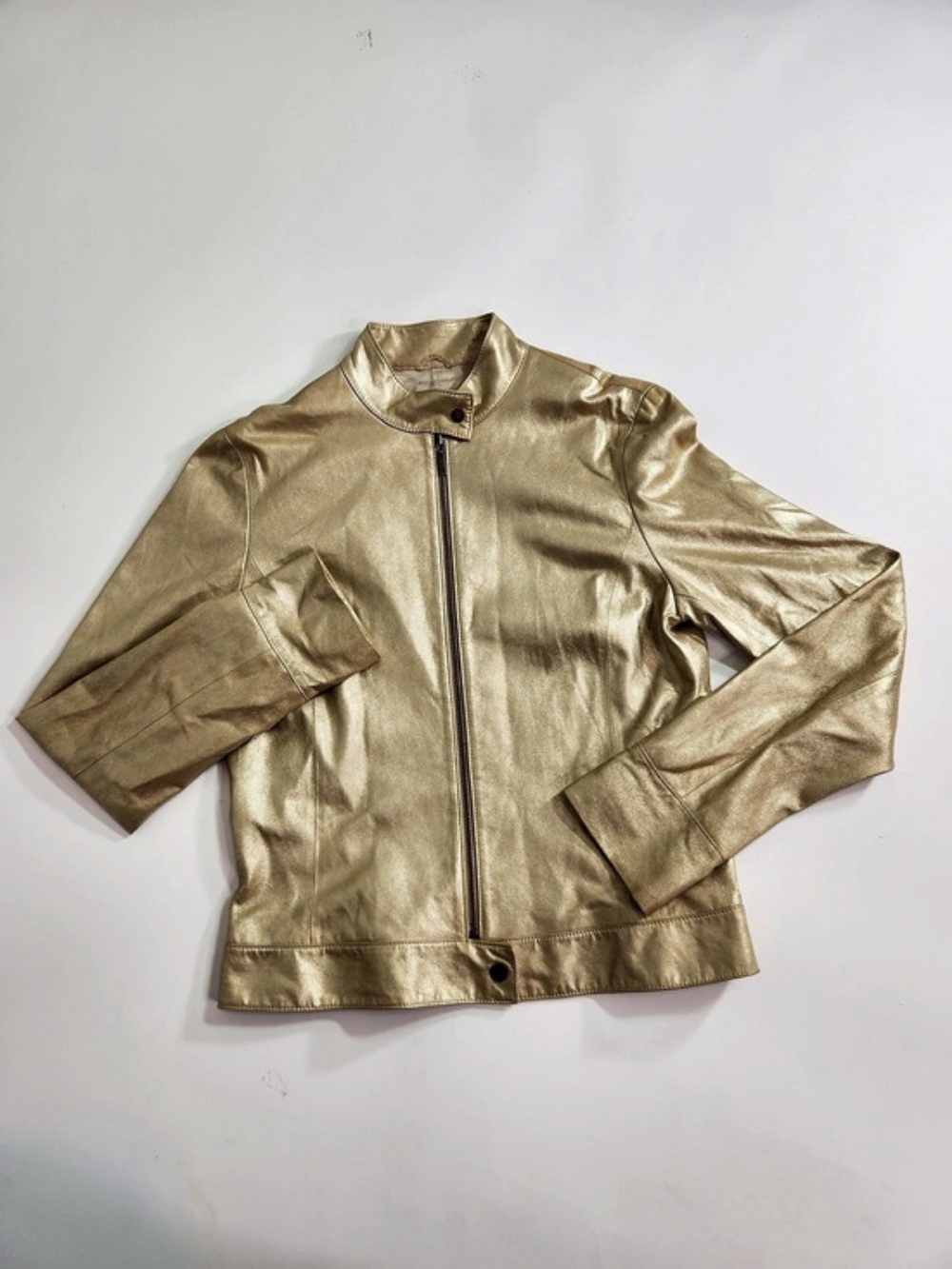 Isabella DeMarco Women Size 6 Metallic Gold Genuine Leather Jacket Pre Loved 1c